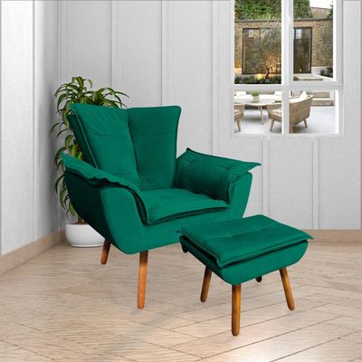 Kit 2 Puff's Decorativos Pés Palito Charger Veludo Verde - Gran Belo