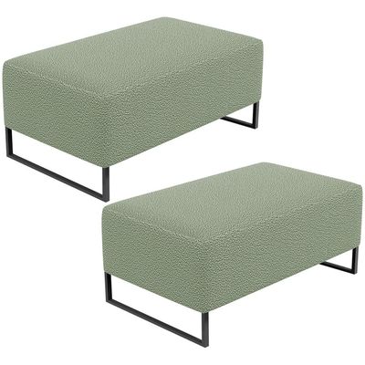 Kit 02 Puffs Decorativo Sala De Estar Cléo 90cm Base De Ferro Preto W01 Bouclê Oliva - Lyam Decor