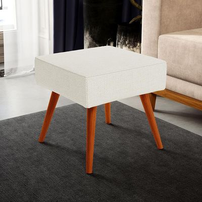 Puff Banqueta Decorativa Com Pés Palito Lívia W01 Linho Champagne - Lyam Decor