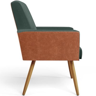 Poltrona Decorativa Maria W01 Pés Palito Linho Verde Musgo Couríssimo Camel - Lyam Decor