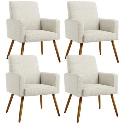 Kit 04 Poltronas Decorativa Para Sala De Estar Maria W01 Pés Palito Linho Champagne - Lyam Decor