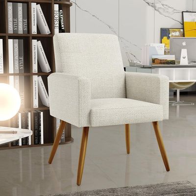 Kit 04 Poltronas Decorativa Para Sala De Estar Maria W01 Pés Palito Linho Champagne - Lyam Decor
