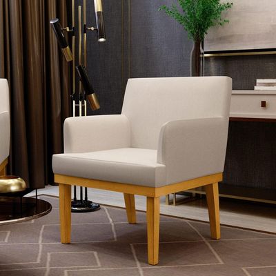 Kit 03 Poltronas Decorativas Para Sala de Estar Beatriz W01 Linho Cru - Lyam Decor