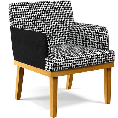 Kit 03 Poltronas Decorativa Base Mel Beatriz W01 Suede Pied Poule Couríssimo Preto - Lyam Decor
