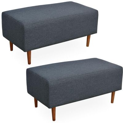 Kit 02 Puffs Decorativo Sala de Estar Cléo W01 Pés Palito 90 cm Linho Chumbo - Lyam Decor