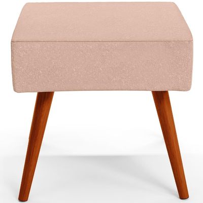 Kit 02 Puffs Banqueta Decorativa Com Pés Palito Lívia W01 Linho Rosê - Lyam Decor