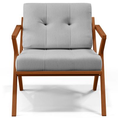 Poltrona Decorativa Sala de Estar com Cintas de Corano Laís B04 Linho Cinza - Lyam Decor