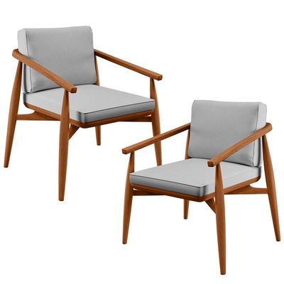Kit 02 Poltronas Decorativas Sala de Estar com Cintas de Corano Lavínia B04 Linho Cinza - Lyam Decor