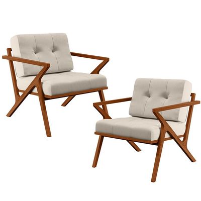 Kit 02 Poltronas Decorativas Sala de Estar com Cintas de Corano Laís B04 Linho Cru - Lyam Decor