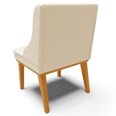Poltrona Decorativa Base Fixa de Madeira Firenze Linho Bege/Castanho - Gran Belo