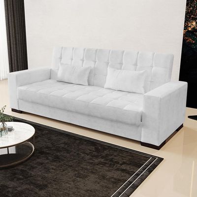 Sofá Cama Decorativo 210cm Beesley Pu Branco Brilho - Gran Belo