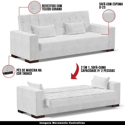 Sofá Cama Decorativo 210cm Beesley Pu Branco Brilho - Gran Belo