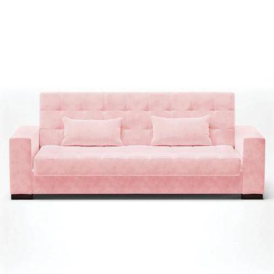 Sofá Cama Decorativo 210cm Pés em Madeira Beesley Suede Rosa G19 - Gran Belo