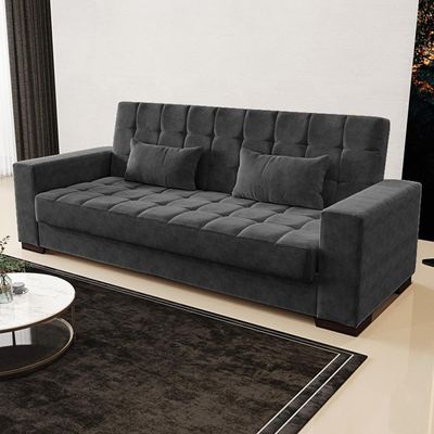 Sofá Cama Decorativo 210cm Beesley Suede Preto - Gran Belo