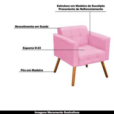 Kit 2 Poltronas Decorativas Pés Palito Karen Suede Rosa - Gran Belo