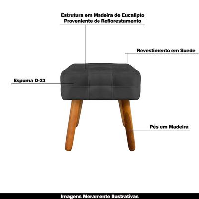 Kit 2 Puffs Decorativos Pés Palito Karen Suede Preto - Gran Belo