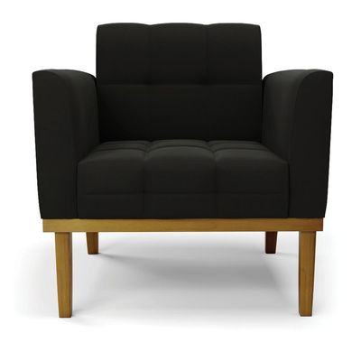 Poltrona Decorativa Karen Pés Fixo em Madeira Castanho Suede Preto G19 - Gran Belo