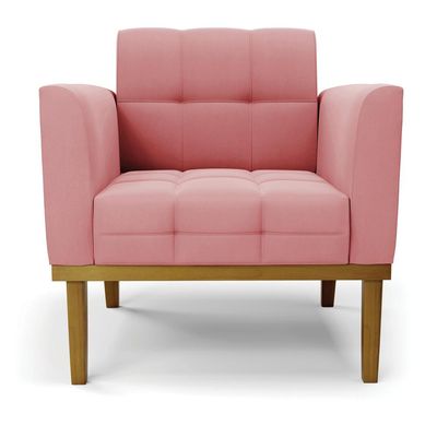 Poltrona Decorativa Karen Pés Fixo em Madeira Castanho Suede Rose G19 - Gran Belo