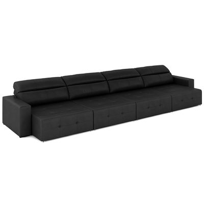 Sofá Retrátil 8 Lugares 484cm 4 Módulos Nero Couro Preto G52 - Gran Belo