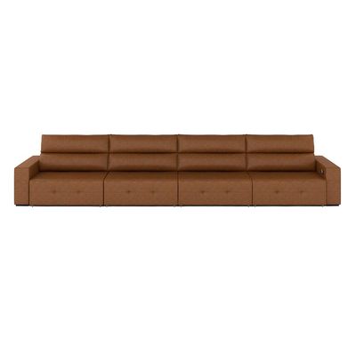 Sofá Retrátil 6 Lugares 364cm 4 Módulos Nero com USB Couro Manchado Claro G52 - Gran Belo