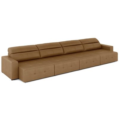 Sofá Retrátil 6 Lugares 404cm 4 Módulos Nero Couro Caramelo G52 - Gran Belo