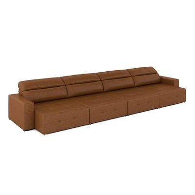 Sofá Retrátil 6 Lugares 364cm 4 Módulos Nero Couro Manchado Claro G52 - Gran Belo