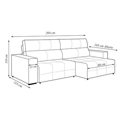 Sofá Retrátil 3 Lugares 204cm 2 Módulos Nero com USB Couro Preto G52 - Gran Belo