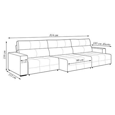 Sofá Retrátil 5 Lugares 314cm 3 Módulos Nero com USB Couro Preto G52 - Gran Belo