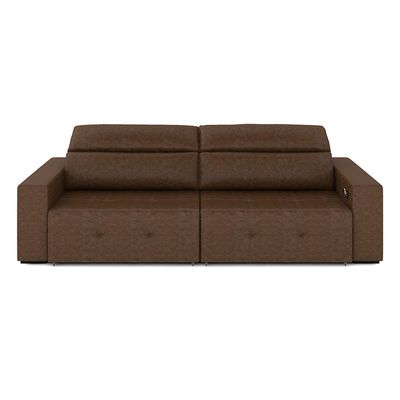 Sofá Retrátil 3 Lugares 224cm 2 Módulos Nero com USB Couro Manchado G52 - Gran Belo