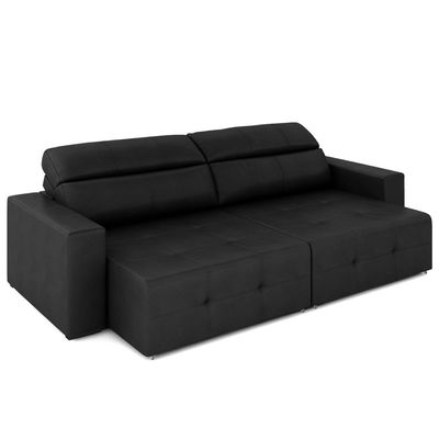 Sofá Retrátil 4 Lugares 264cm 2 Módulos Nero Couro Preto G52 - Gran Belo
