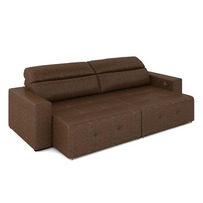 Sofá Retrátil 3 Lugares 244cm 2 Módulos Nero com USB Couro Manchado G52 - Gran Belo