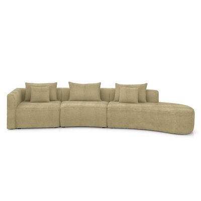 Sofá Curvo Decorativo Kimiko 437Cm 5 Lugares Sala de Estar com Chaise Bouclê Bege G52 - Gran Belo