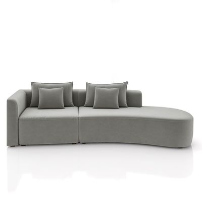 Sofá Curvo Decorativo Kimiko 327Cm 4 Lugares Sala de Estar com Chaise Veludo Cinza G52 - Gran Belo