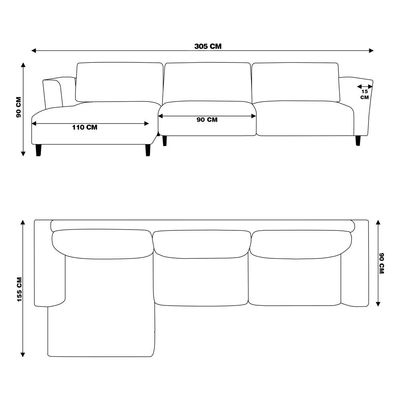Sofá 305cm com Chaise Esquerda Franz Suede Cinza - Gran Belo