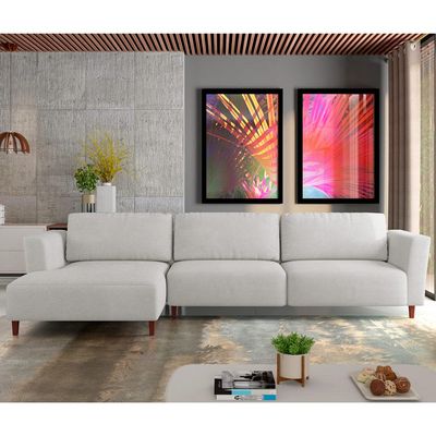 Sofá 305cm com Chaise Esquerda Franz Suede Cinza - Gran Belo
