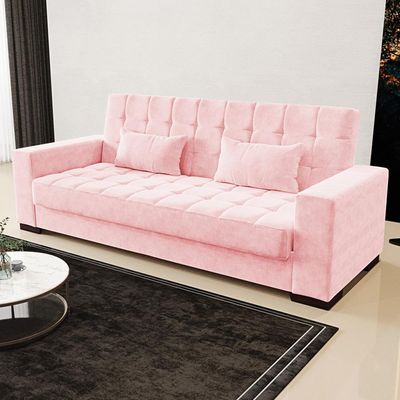 Sofá Cama Decorativo 210cm Beesley Suede Rosa - Gran Belo