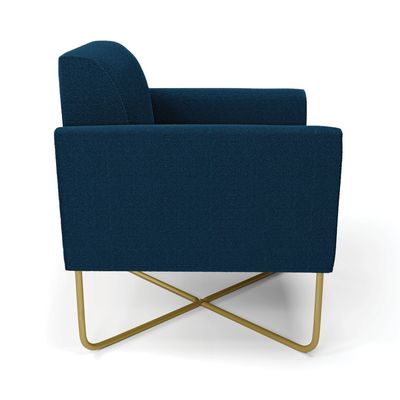 Poltrona Sala Base X Industrial Dourado Kit 2 Marisa Bouclê Azul D03 - D'Rossi