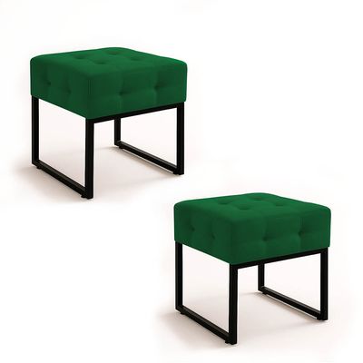 Puff Sala Decorativo Industrial Kit 2 Elisa Veludo Verde D03 - D'Rossi