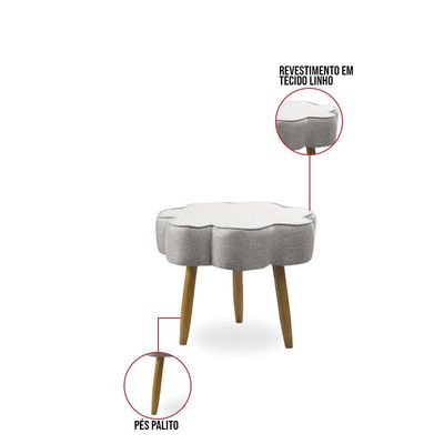 Puff Decorativo Pé Palito de Madeira Sala Flower Linho E03 - D'Rossi Cinza