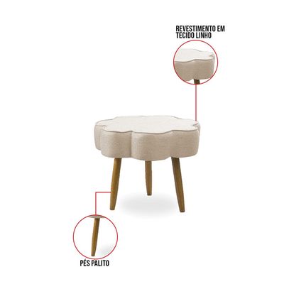 Puff Decorativo Pé Palito de Madeira Sala Flower Linho E03 - D'Rossi Cinza