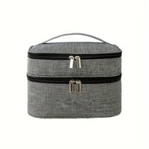 Necessaire Viagem Bolsa Dupla Organizador Maquiagem Lisa Cor:Cinza