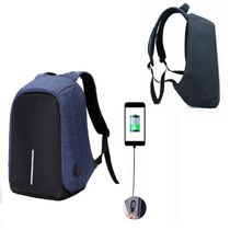 Mochila Anti Furto Roubo Com Cabo Usb Para Notebook Cor:Azul