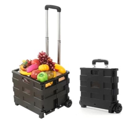 Carrinho Compras Dobravel 45kg Cesto Multiuso Tampa Feira Ferramentas Roda Vira Maleta