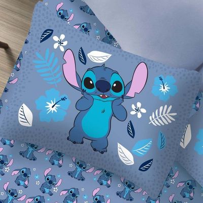Jogo De Cama Solteiro 2 Pçs Stitch Disney 70% Algodão 30% Poliéster Stitch Blue