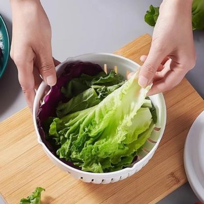 Tigela Secador Cortador Salada Frutas Legumes 2 Em 1 Pote Escorredor Bowl Corta