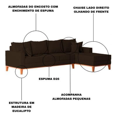Sofá 4 Lugares Beny Com Chaise Direito Corino Marrom