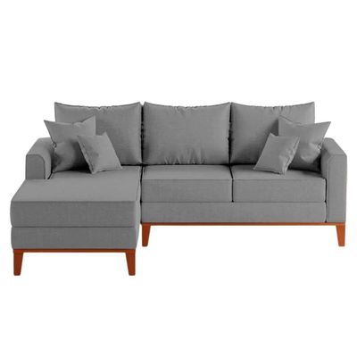 Sofá 3 Lugares Beny Com Chaise Esquerdo Linho Cinza