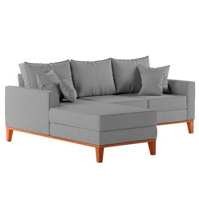 Sofá 3 Lugares Beny Com Chaise Esquerdo Linho Cinza