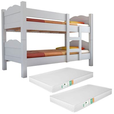 Beliche Reforçada Multifuncional Vira 2 Camas Madrid Com Grades De Proteção - Branco Com 2 Colchões