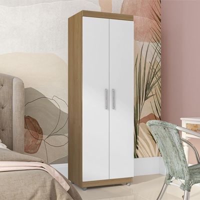 Armario Multiuso 2 Portas 190x60 Cm Sabrina Amendoa Branco Reajl Moveis Amendoa Branco